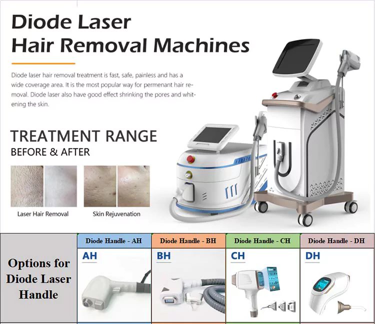 Diode Laser Hair Removal Machine List 1 diode laser hair removal machine with different handle options